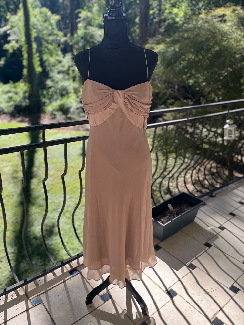 Anne Klein Dusty Rose Midi Slip Dress with Ruched Bodice. Size 14.